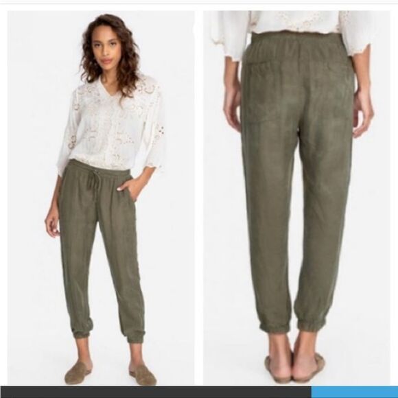 Johnny Was silky olive khaki green joggers - Picture 1 of 7